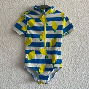 Mini Boden One Piece‎ Girls Lemon Stripe Rash Guard Bathing Swim Suit Size 6-7Y